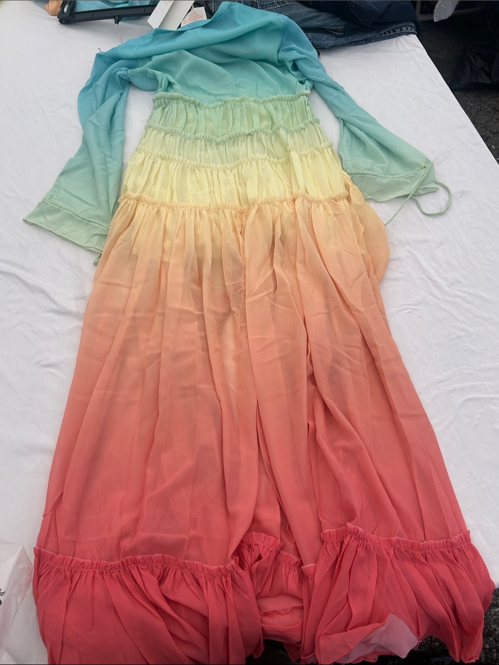 Rococo Sand Pastel Gradient Chiffon Dress in Aqua, Mint, Peach & Lemon - Picture 3 of 3